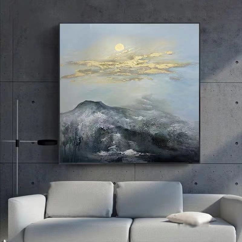 Black Hand-Painted Mountain - oversized minimalist art for studio